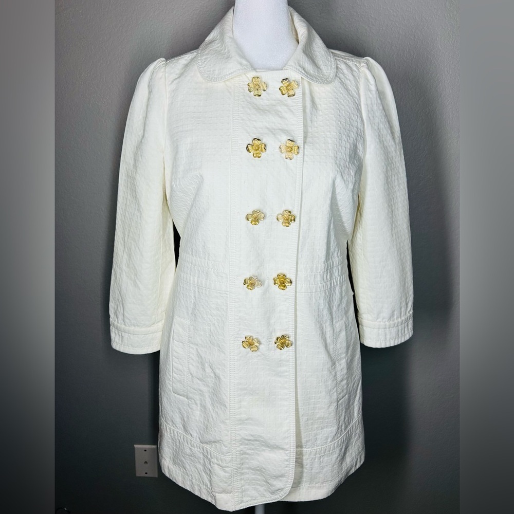 VTG Y2K 2000’s Juicy Couture Cream Double Breasted Trench Coat Size M - Picture 2 of 16